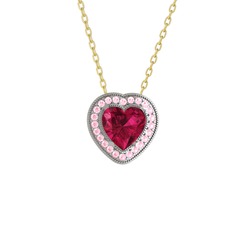 Rodolit garnet ve pembe kuvars 8 ayar beyaz altın kolye (40 cm altın rolo zincir)