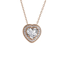 Esinti Kalp Kolye - Beyaz zirkon ve pırlanta 14 ayar rose altın kolye (0.264 karat, 40 cm rose altın rolo zincir) #111y111
