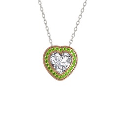Esinti Kalp Kolye - Swarovski ve peridot 18 ayar rose altın kolye (40 cm beyaz altın rolo zincir) #11yg62d