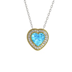 Esinti Kalp Kolye - Akuamarin ve pırlanta 14 ayar altın kolye (0.264 karat, 40 cm gümüş rolo zincir) #120uo53