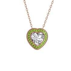 Esinti Kalp Kolye - Swarovski ve peridot 8 ayar rose altın kolye (40 cm rose altın rolo zincir) #1211xne