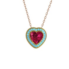 Rodolit garnet ve akuamarin 8 ayar altın kolye (40 cm rose altın rolo zincir)