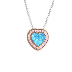 Akuamarin ve pembe kuvars 18 ayar rose altın kolye (40 cm beyaz altın rolo zincir)