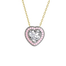 Esinti Kalp Kolye - Swarovski ve pembe kuvars 925 ayar gümüş kolye (40 cm gümüş rolo zincir) #12kk7sg