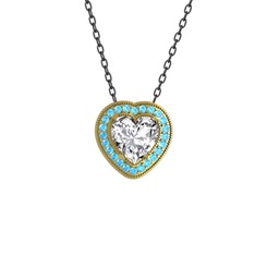 Esinti Kalp Kolye - Swarovski ve akuamarin 925 ayar altın kaplama gümüş kolye (40 cm gümüş rolo zincir) #12mh2o5