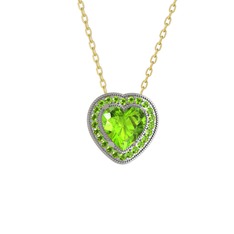 Esinti Kalp Kolye - Peridot 8 ayar beyaz altın kolye (40 cm altın rolo zincir) #12nbdw0