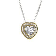 Esinti Kalp Kolye - Swarovski ve beyaz zirkon 8 ayar altın kolye (40 cm gümüş rolo zincir) #12re483
