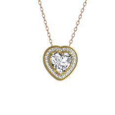 Esinti Kalp Kolye - Swarovski ve beyaz zirkon 8 ayar altın kolye (40 cm rose altın rolo zincir) #12s3moe