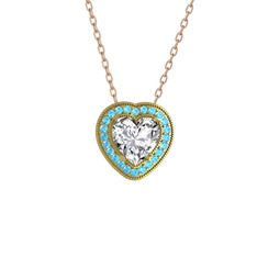 Esinti Kalp Kolye - Swarovski ve akuamarin 925 ayar altın kaplama gümüş kolye (40 cm rose altın rolo zincir) #12xwyxo