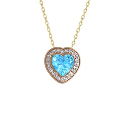 Akuamarin ve pırlanta 18 ayar rose altın kolye (0.264 karat, 40 cm gümüş rolo zincir)