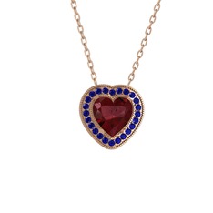 Kök yakut ve lab safir 18 ayar rose altın kolye (40 cm gümüş rolo zincir)