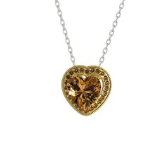 Esinti Kalp Kolye - Dumanlı kuvars 18 ayar altın kolye (40 cm beyaz altın rolo zincir) #1497ifw