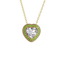 Beyaz zirkon ve peridot 18 ayar rose altın kolye (40 cm altın rolo zincir)
