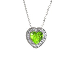 Esinti Kalp Kolye - Peridot ve pırlanta 18 ayar beyaz altın kolye (0.264 karat, 40 cm gümüş rolo zincir) #150qo8z
