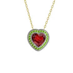 Esinti Kalp Kolye - Garnet ve peridot 8 ayar beyaz altın kolye (40 cm altın rolo zincir) #15274eq