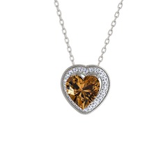 Esinti Kalp Kolye - Dumanlı kuvars ve swarovski 925 ayar gümüş kolye (40 cm gümüş rolo zincir) #15co94u