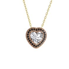 Swarovski ve siyah zirkon 14 ayar rose altın kolye (40 cm altın rolo zincir)