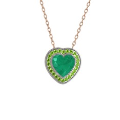 Esinti Kalp Kolye - Kök zümrüt ve peridot 18 ayar beyaz altın kolye (40 cm rose altın rolo zincir) #16eigst