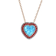 Akuamarin ve garnet 8 ayar beyaz altın kolye (40 cm rose altın rolo zincir)