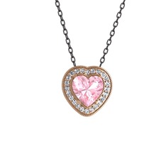 Esinti Kalp Kolye - Pembe kuvars ve pırlanta 925 ayar rose altın kaplama gümüş kolye (0.264 karat, 40 cm gümüş rolo zincir) #17pt
