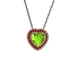 Peridot ve kök yakut 8 ayar rose altın kolye (40 cm gümüş rolo zincir)