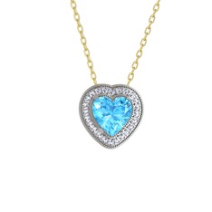 Akuamarin ve swarovski 14 ayar beyaz altın kolye (40 cm altın rolo zincir)