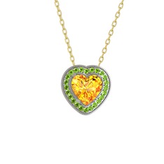 Esinti Kalp Kolye - Sitrin ve peridot 8 ayar beyaz altın kolye (40 cm altın rolo zincir) #18k68gy