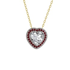 Esinti Kalp Kolye - Swarovski ve kök yakut 14 ayar beyaz altın kolye (40 cm altın rolo zincir) #18qrkkd