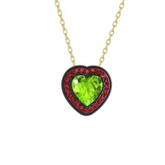Esinti Kalp Kolye - Peridot ve garnet 925 ayar siyah rodyum kaplama gümüş kolye (40 cm gümüş rolo zincir) #18upby8