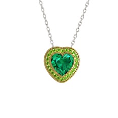 Esinti Kalp Kolye - Yeşil kuvars ve peridot 18 ayar altın kolye (40 cm beyaz altın rolo zincir) #197rv7j