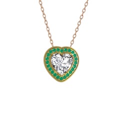 Swarovski ve kök zümrüt 925 ayar altın kaplama gümüş kolye (40 cm rose altın rolo zincir)