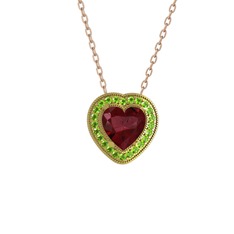 Kök yakut ve peridot 925 ayar altın kaplama gümüş kolye (40 cm rose altın rolo zincir)