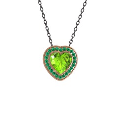 Peridot ve yeşil kuvars 8 ayar rose altın kolye (40 cm gümüş rolo zincir)