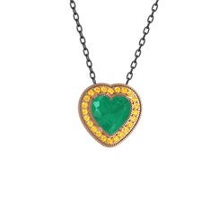 Esinti Kalp Kolye - Kök zümrüt ve sitrin 925 ayar rose altın kaplama gümüş kolye (40 cm gümüş rolo zincir) #1aum8eq