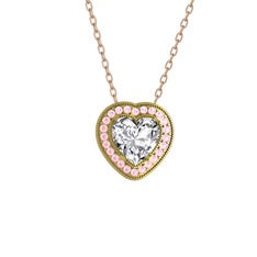 Esinti Kalp Kolye - Swarovski ve pembe kuvars 14 ayar altın kolye (40 cm rose altın rolo zincir) #1b27hnd