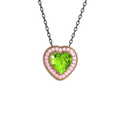 Esinti Kalp Kolye - Peridot ve pembe kuvars 8 ayar rose altın kolye (40 cm gümüş rolo zincir) #1b5ghsw