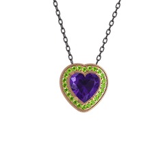 Ametist ve peridot 14 ayar rose altın kolye (40 cm gümüş rolo zincir)