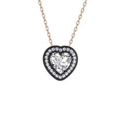 Swarovski ve beyaz zirkon 925 ayar siyah rodyum kaplama gümüş kolye (40 cm gümüş rolo zincir)