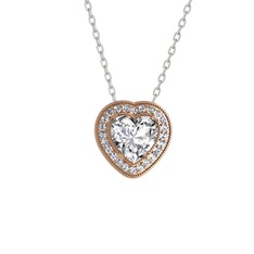 Esinti Kalp Kolye - Swarovski ve pırlanta 925 ayar rose altın kaplama gümüş kolye (0.264 karat, 40 cm beyaz altın rolo zincir) #1bt1nht