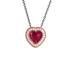 Esinti Kalp Kolye - Rodolit garnet ve pembe kuvars 925 ayar rose altın kaplama gümüş kolye (40 cm gümüş rolo zincir) #1c1nkqv
