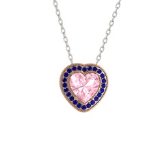 Esinti Kalp Kolye - Pembe kuvars ve lab safir 18 ayar rose altın kolye (40 cm beyaz altın rolo zincir) #1c9do9h