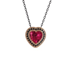 Rodolit garnet ve siyah zirkon 14 ayar rose altın kolye (40 cm gümüş rolo zincir)