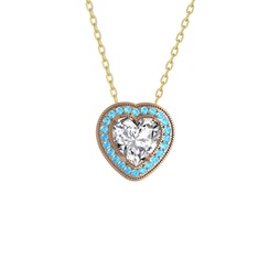 Esinti Kalp Kolye - Swarovski ve akuamarin 8 ayar rose altın kolye (40 cm gümüş rolo zincir) #1chs3p1