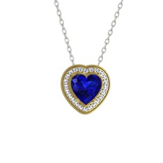 Lab safir ve swarovski 8 ayar altın kolye (40 cm beyaz altın rolo zincir)