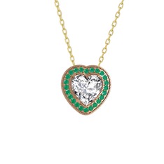 Esinti Kalp Kolye - Swarovski ve kök zümrüt 925 ayar rose altın kaplama gümüş kolye (40 cm altın rolo zincir) #1cjnkvn