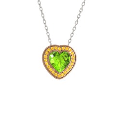 Peridot ve sitrin 8 ayar rose altın kolye (40 cm beyaz altın rolo zincir)
