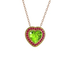 Peridot ve rodolit garnet 18 ayar altın kolye (40 cm rose altın rolo zincir)
