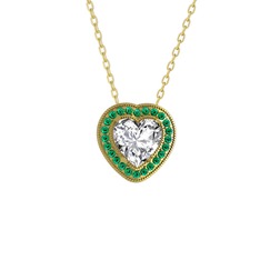Esinti Kalp Kolye - Swarovski ve yeşil kuvars 925 ayar altın kaplama gümüş kolye (40 cm altın rolo zincir) #1d97cfv