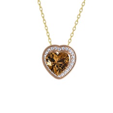 Esinti Kalp Kolye - Dumanlı kuvars ve swarovski 8 ayar rose altın kolye (40 cm altın rolo zincir) #1dhe6qj