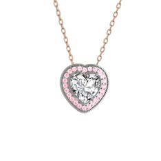 Beyaz zirkon ve pembe kuvars 18 ayar beyaz altın kolye (40 cm rose altın rolo zincir)